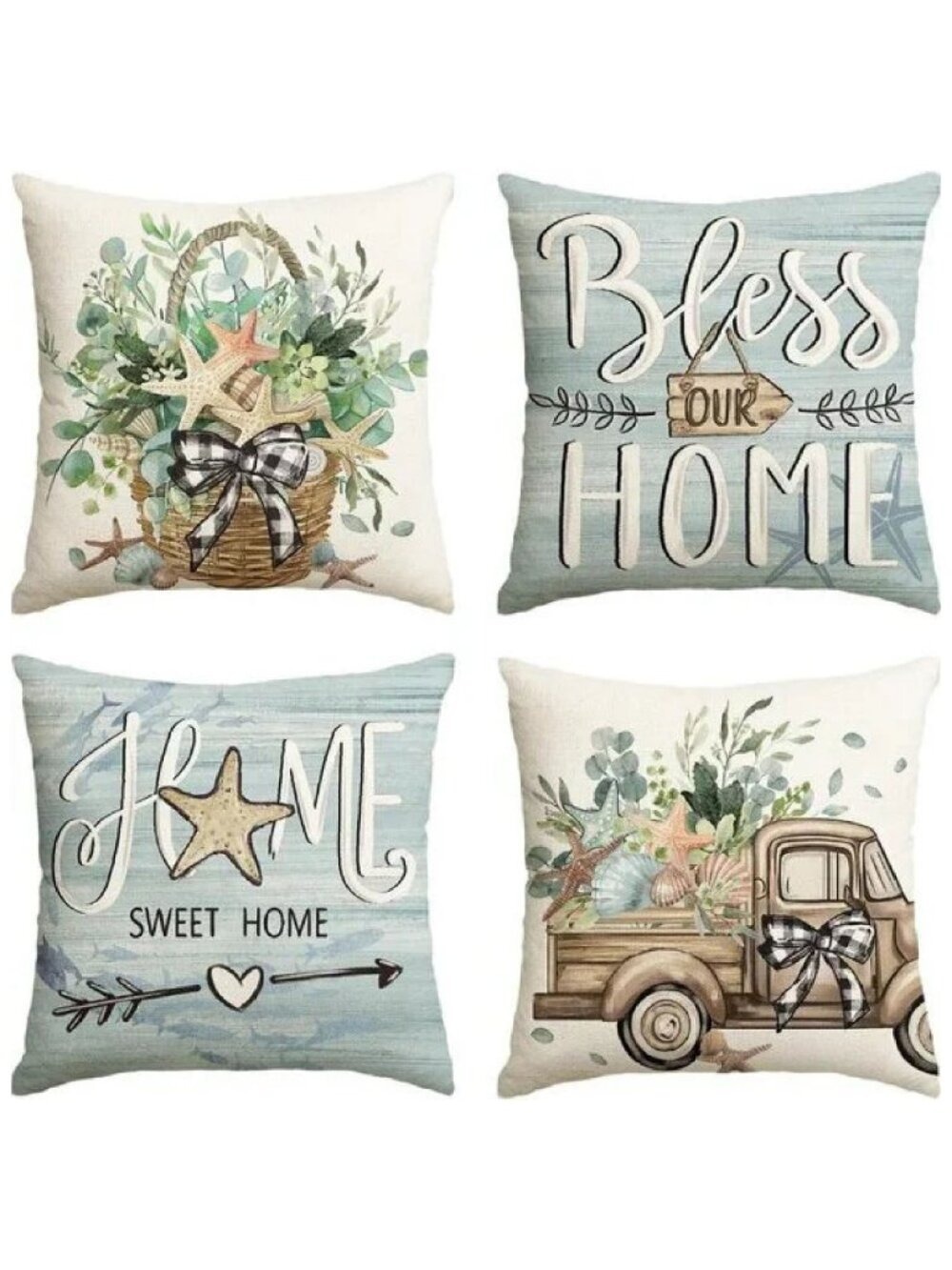 AVOIN Bless Our Home Eucalyptus Leaves Starfish Throw Pillow Covers, 20 X 20
